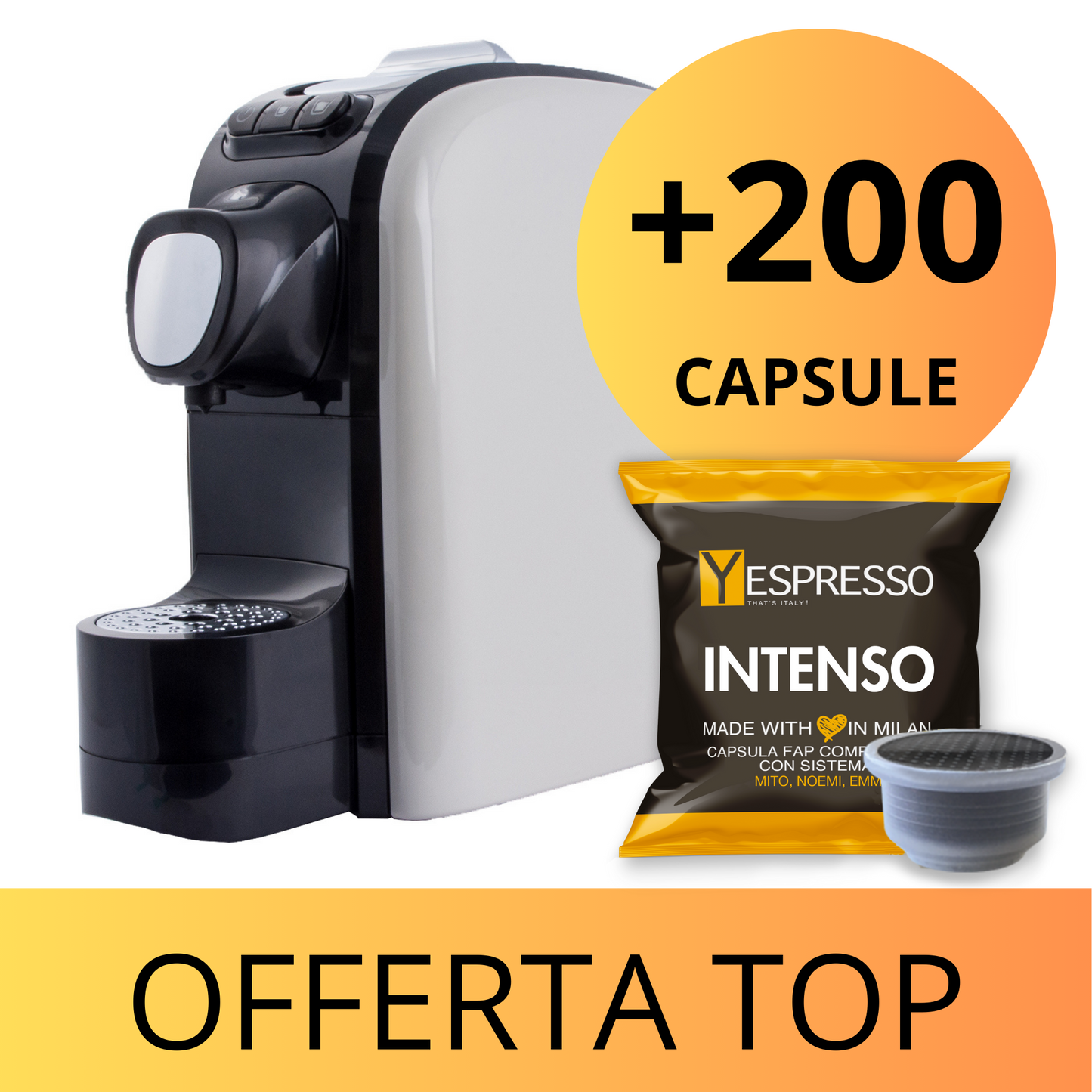 Macchina caffè NOEMI + 200 capsule caffè Linea S Espresso INTENSO